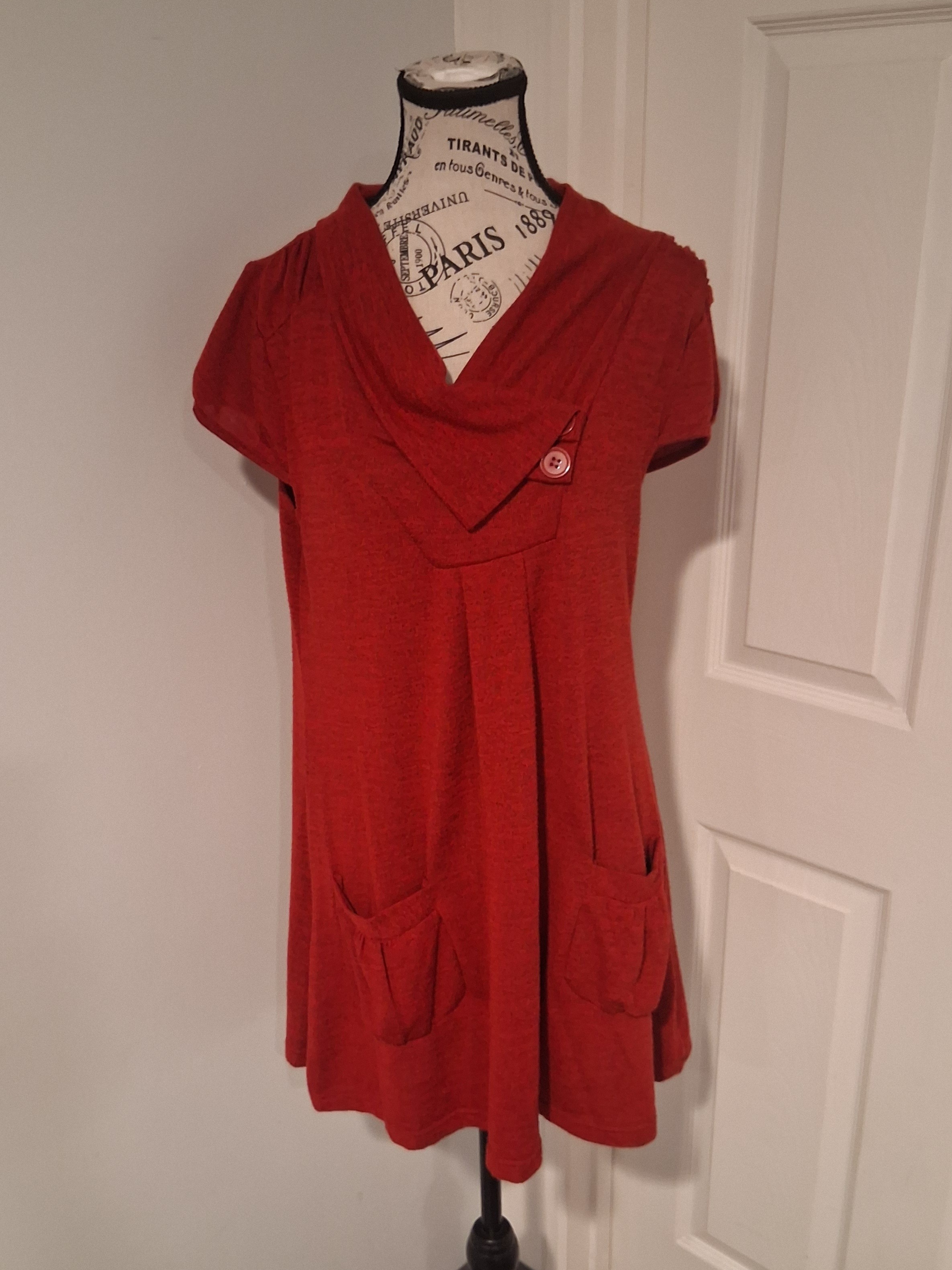 Papillon Womens Red Cowl Neck Mini Dress Long Tunic Large